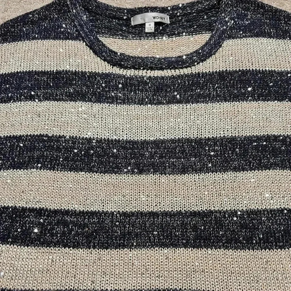 Sequinned striped knit short sleeve sweater, Medium, cream & blue Coastal Preppy - Picture 4 of 8